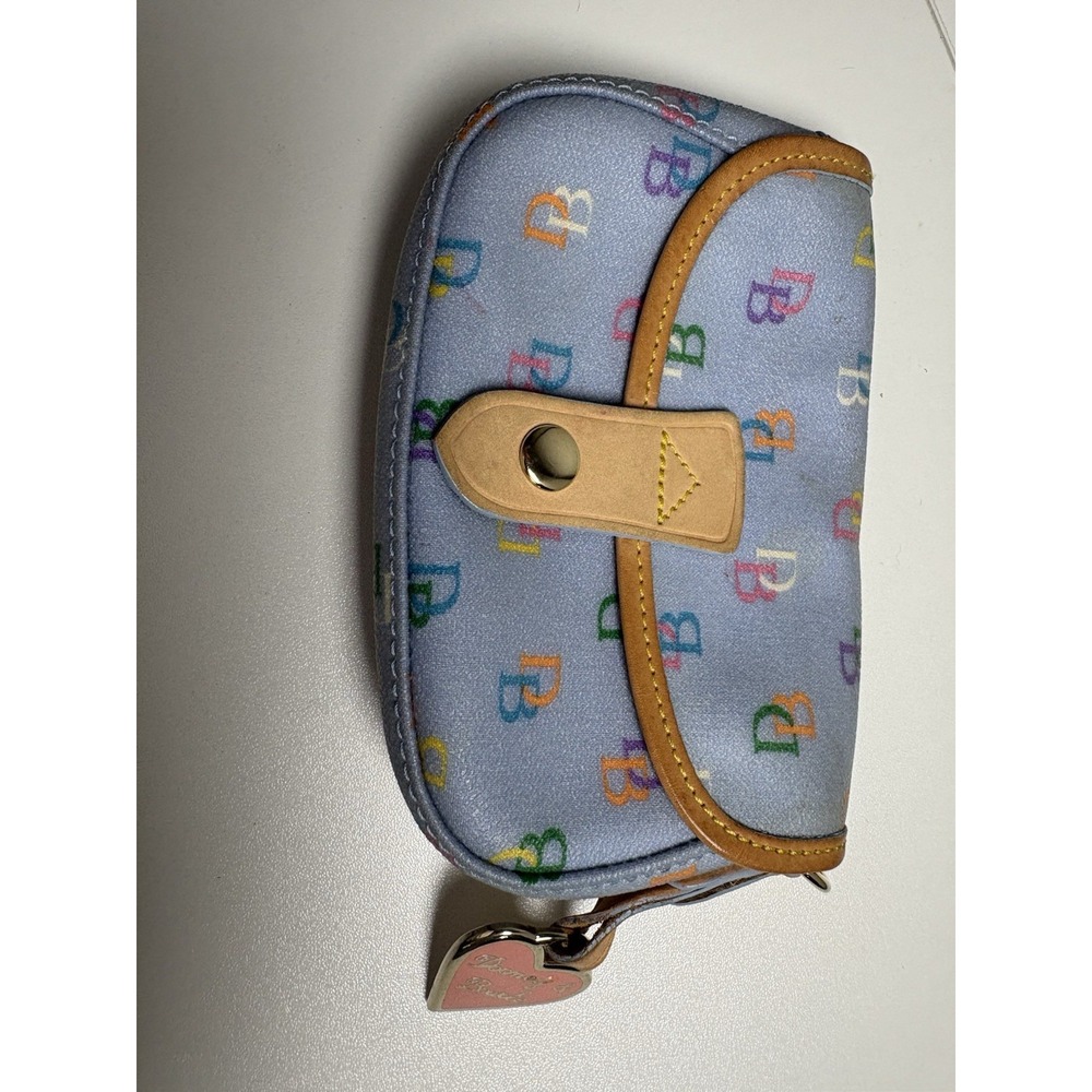 Vintage Y2K Dooney & Bourke Blue Rainbow DB Monogram Mini Wristlet Heart Charm